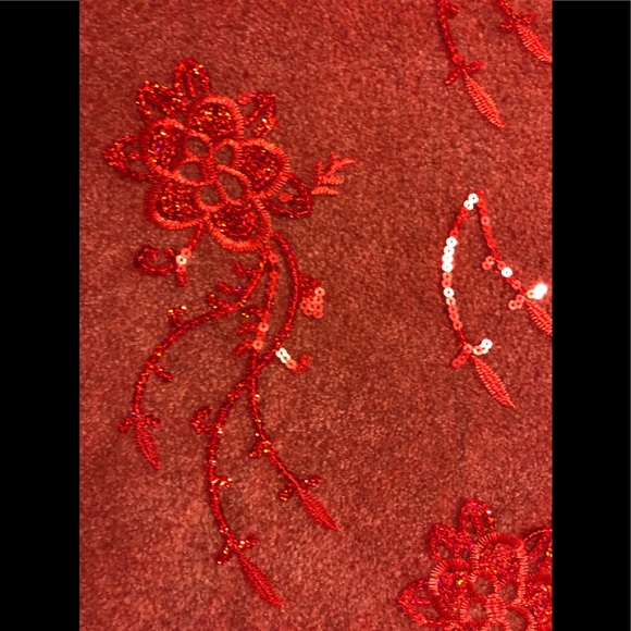 Embroidered Embellished Sequins  Paillettes Scarf Shawl 40,5 x40,5 Chic red mesh - Picture 9 of 13